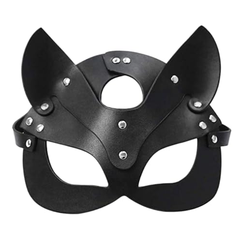 Yeory Fox -Maske für Frauen, schwarze Lederkatze mit Nieten, Maskerade Halloween, Party, Nachtclub von Yeory