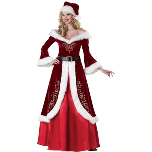 Yeory Frauen Weihnachtskostüm, Frau Claus Kostüm Erwachsener M, 3pcs/Set Frau Claus Kleid mit Hut, Santa Claus Kostüm von Yeory