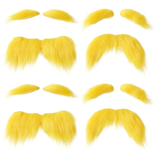 Yeory Gefälschte Schnurrbart, 4pcs Fake Bart ＆ Augenbrauen, gefälschte Schnurrbart -Augenbrauen, gelbe Schnurrbart und Augenbrauen, Neuheit Schnurrbart für Party von Yeory