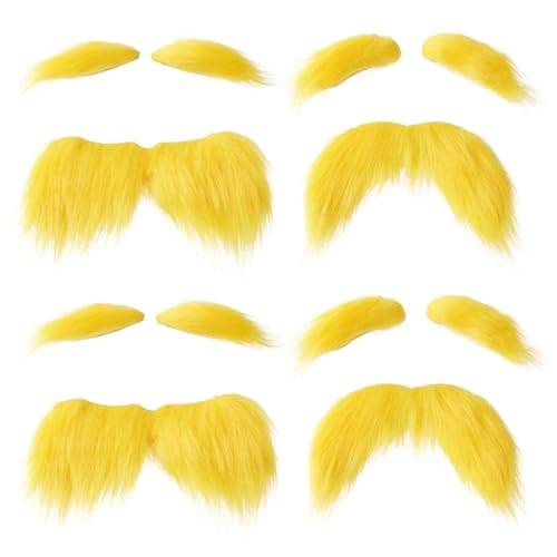 Yeory Gefälschte Schnurrbart, 4pcs gelbe Schnurrbart und Augenbrauen, realistisches Schnurrbärte Kit, Neuheit Schnurrbärte Cosplay -Kostümzubehör von Yeory