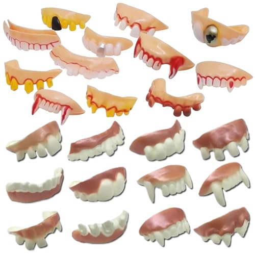 Yeory Halloween Dämonenzähne, 24 -pcs gefälschte Zähne Halloween, Halloween -Vampirzähne, knorrige falsche Zähne, lustige künstliche Zähne von Yeory