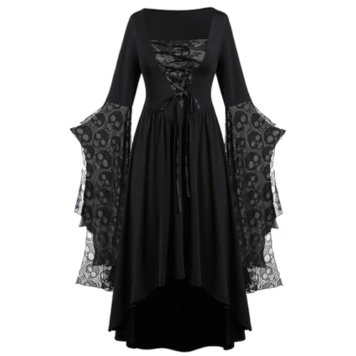 Yeory Halloween -Kleiderinnen, Gothic -Kleid -Schädelmuster, viktorianisches Kleid für Frauen, Schwarze mittelalterliche Renaissance -Kleid L. von Yeory