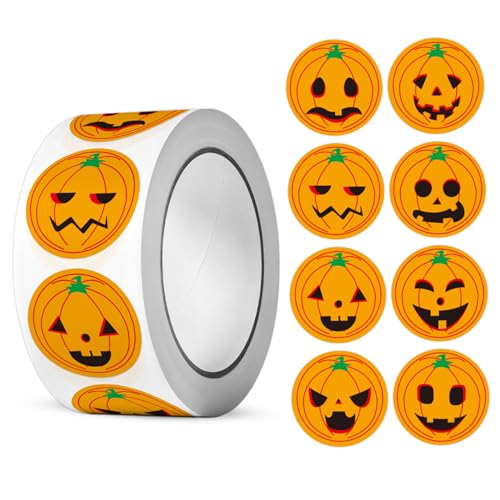 Yeory Halloween -Versiegelungsaufkleber, Kürbisaufkleber 1 Rollen, lustige Halloween -Aufkleber, Kürbisaufkleber Roll für Halloween, Halloween -Aufkleber für Süßigkeiten von Yeory