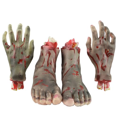 Yeory Halloween abgetrennte Hände Füße Set, abgetrennte Körperteile 4pcs, gruselige gebrochene Körperteile Halloween, gruselige Halloween -Körperteile von Yeory