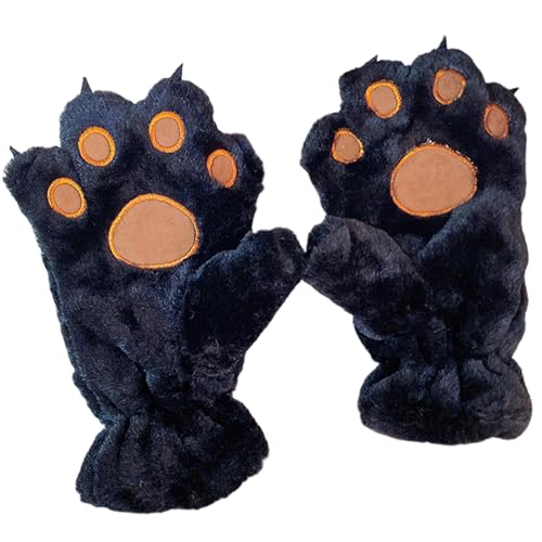 Yeory Katzenpfotenhandschuhe, Cosplay-Handschuhe aus Fell, Cartoon-Klauenhandschuhe schwarz, Winter-Tierpfoten-Handschuhe, Therian-Handschuhe für den Winter von Yeory