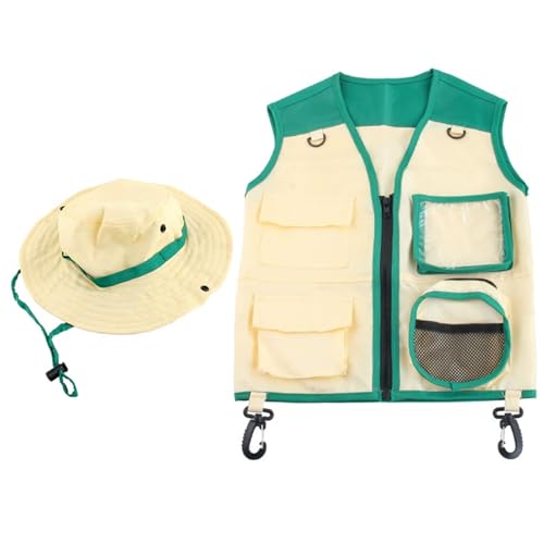 Yeory Kids Explorers Kit, Soft Cloth Explorers Safaris Kostüm Kids Fishing Abenteuer Campingweste und Hut für Jungen Mädchen Kleinkind Outfit, Green, Zoo Keeper Kostüm für von Yeory