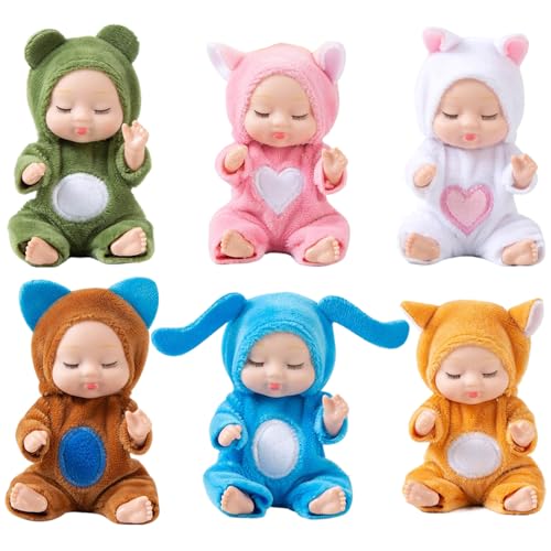 Yeory Mini -Babypuppen, 6pcs Mini, 4,3 Zoll winzige Babypuppe, Miniaturspielzeug, Mini -Schlafgeburt Puppen von Yeory