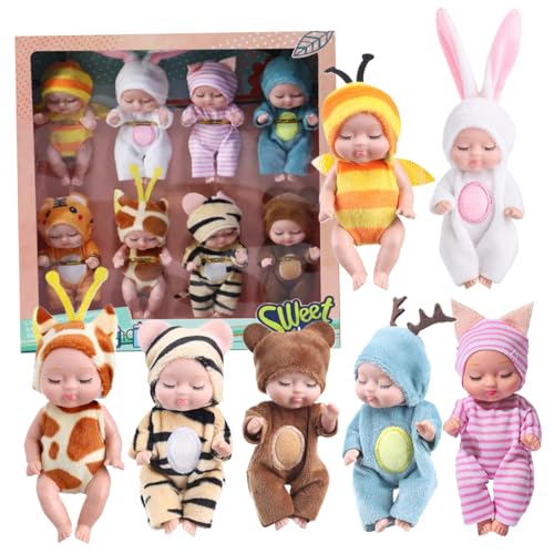 Yeory Mini-Babypuppen, 8-teiliges kleines Babypüppchen, Babypuppe 4,3 Zoll, Babypuppe für Kleinkinder, Silikon-Babypuppe Stil 1 von Yeory