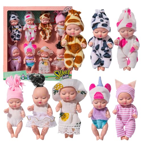 Yeory Mini-Babypuppen, 8-teiliges kleines Babypüppchen, Babypuppe 4,3 Zoll, Babypuppe für Kleinkinder, Silikon-Babypuppe Stil 2 von Yeory