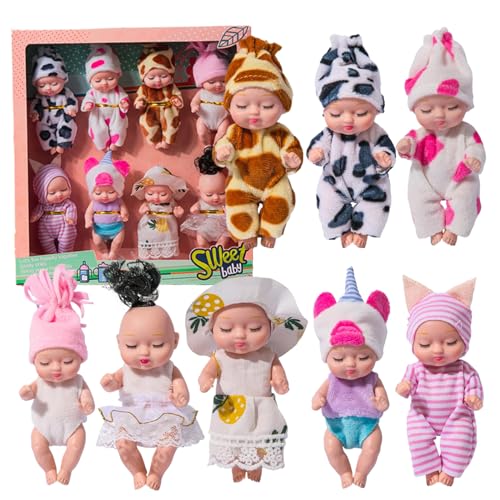 Yeory Mini -Babypuppen, 8PCS Mini Sleeping Wiedergeburt Puppen, 4,3 Zoll winzige Babypuppe, Style 2 Realistic Babypuppe, Mini von Yeory