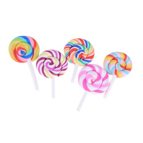 Yeory Mini Lollipop Toys Künstliche Simulation Regenbogen Süßigkeiten Süßigkeiten Dollhouse Handwerk Dekorationen 5pcs Mini Lollipop Requisite von Yeory