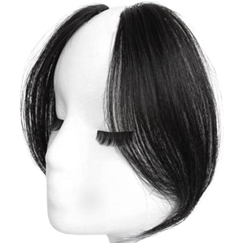 Yeory Side Bangs Clip in menschlichem Haar 2pcs Clip auf Pony for Women 9,8 Zoll lang natürliche Welle gefälschte Pony Fransen Haarverlängerungen Natural Schwarz, Seitenbalken Haare Clip von Yeory