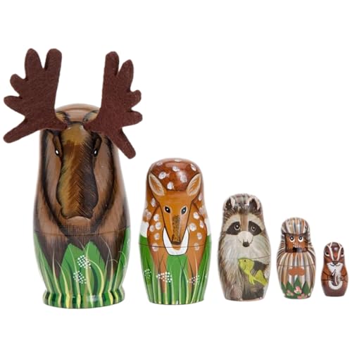 Yeory Tiernistpuppen gestrichene hölzerne russische Nistpuppen 5pcs süße Cartoon -Kreaturen glattes Finish -Nistpuppen, russische Nistpuppen von Yeory