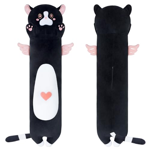 Yeqivo 2025 Neue Katze Kuscheltier Kawaii Katzen Plüschkissen Stofftiere Langes Katzen Plüschkissen niedliches Cat Plüsch Tier Körperkissen Kinder Plüschtier (Angel Pink,90CM) von Yeqivo