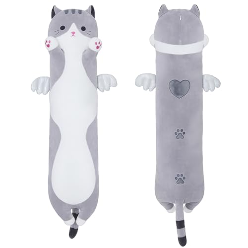 Yeqivo 2025 Neue Katze Kuscheltier Kawaii Katzen Plüschkissen Stofftiere Langes Katzen Plüschkissen niedliches Cat Plüsch Tier Körperkissen Kinder Plüschtier (Grau,110CM) von Yeqivo