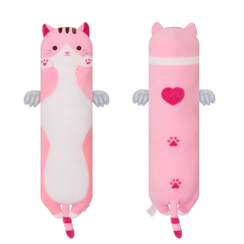 Yeqivo 2025 Neue Katze Kuscheltier Kawaii Katzen Plüschkissen Stofftiere Langes Katzen Plüschkissen niedliches Cat Plüsch Tier Körperkissen Kinder Plüschtier (Rosa,50CM) von Yeqivo