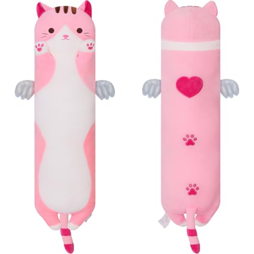 Yeqivo 2025 Neue Katze Kuscheltier Kawaii Katzen Plüschkissen Stofftiere Langes Katzen Plüschkissen niedliches Cat Plüsch Tier Körperkissen Kinder Plüschtier (Rosa,70CM) von Yeqivo