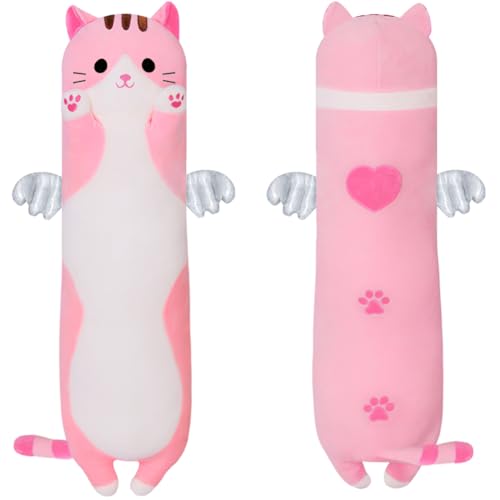 Yeqivo 2025 Neue Katze Kuscheltier Kawaii Katzen Plüschkissen Stofftiere Langes Katzen Plüschkissen niedliches Cat Plüsch Tier Körperkissen Kinder Plüschtier (Rosa,90CM) von Yeqivo