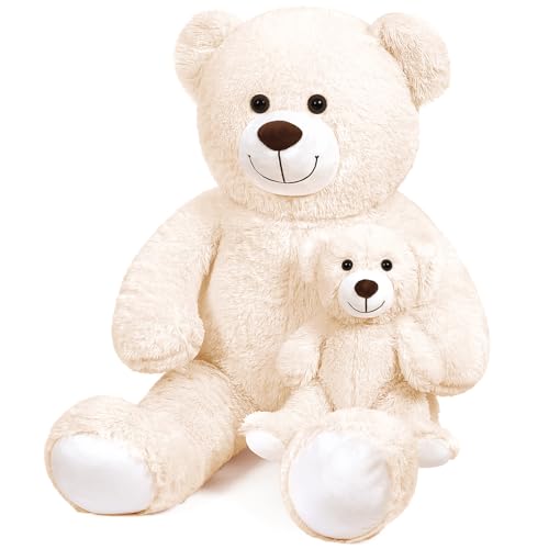 Yeqivo Großer Teddybär gefülltes Tier Großer Teddybär Mama mit Baby Giant Teddy Bear Stuffed Animal Bär für Kinder, Freundin am Muttertag, Valentinstag, Weihnachten, Baby Dusche(100CM,Weiß) von Yeqivo