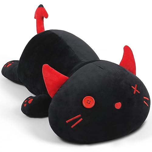 Yeqivo Nette Plüsch Katze Gefülltes Tier Kätzchen Weiche Anime Liegende Schwarze Kitty Plüsch Spielzeug Umarmungskissen für Kinder (Schwarz Katze, 50CM) von Yeqivo