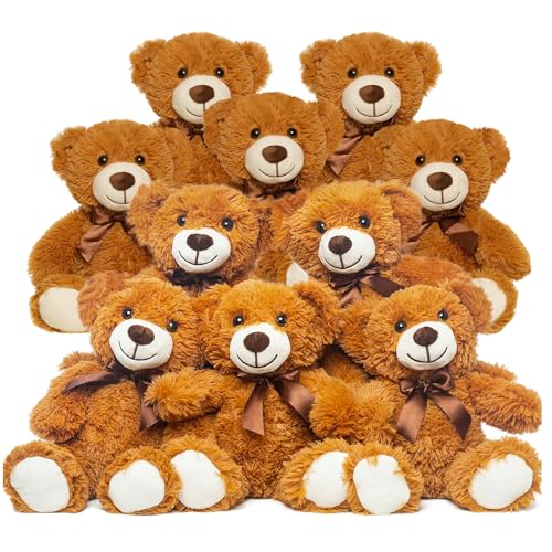 Yeqivo Teddybär gefülltes Tier Plüschtier Geschenk für Kind Freundin, 13.5 Zoll gefüllte Bären für Weihnachten Valentinstag Geburtstag Hochzeitsfeier (Braun, 10 Pcs) (Braun) von Yeqivo