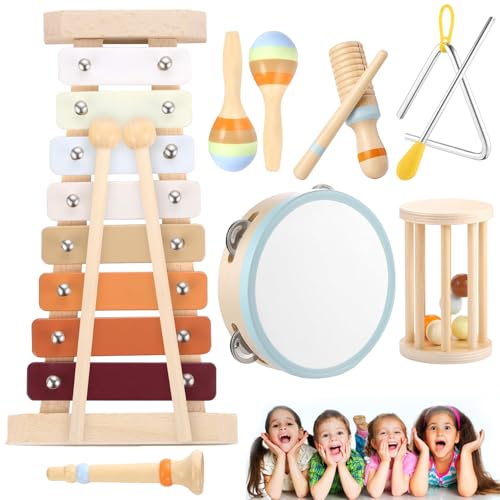 Musikinstrumente Kinder, 7-IN-1 Musikspielzeug Holz von Yesmoyhe