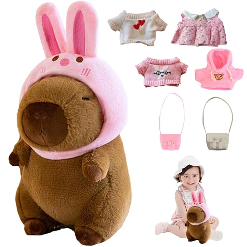 Capybara Plüsch mit Kleidung und Accessoires, Dress Up Capybara Plüschtier, Capybara Plüschtier mit Hut, Capybara Spielzeug mit Kostüm, Capybara Plushies, Anziehspielzeug Für Mädchen Und Jungen von Yesmoyhe