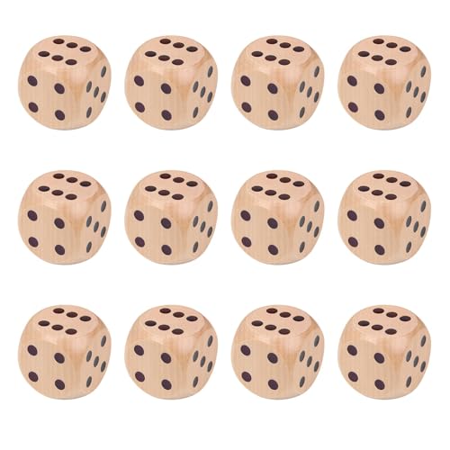 12 Stück 30mm Würfelspiel Würfel Holz Natur Holz Spielwürfel Holz Würfel Sechsseitige Würfel Aus Holz Spielwürfel für Brettspiele Zuhause Partyspiel (Holz) von Yestree