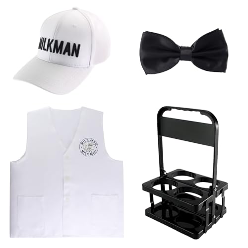 Yewong Milchmann-Hut, Weste, 50er-Jahre-Kostüm-Set für Halloween, Cosplay, Milchmann-Motiv, Weiß Yewong Milchmann-Hut, Weste, 50er-Jahre-Kostüm-Set für Halloween, Cosplay, Milchmann-Motiv, Weiß von Yewong
