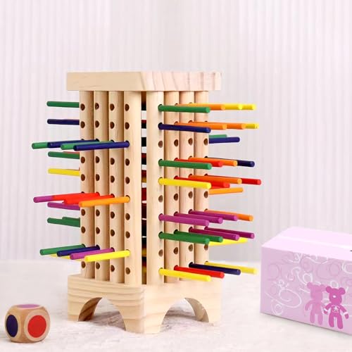 Yexati Holzbrett Spiele Montessori Lernspielzeug, Familie Spaß Ball Dropping Spiel für 3 4 5 6 Jahr Junge Mädchen Geburtstag Geschenk, Kinder Feinmotorik Spielzeug mit vielen bunten Sticks und Würfel von Yexati