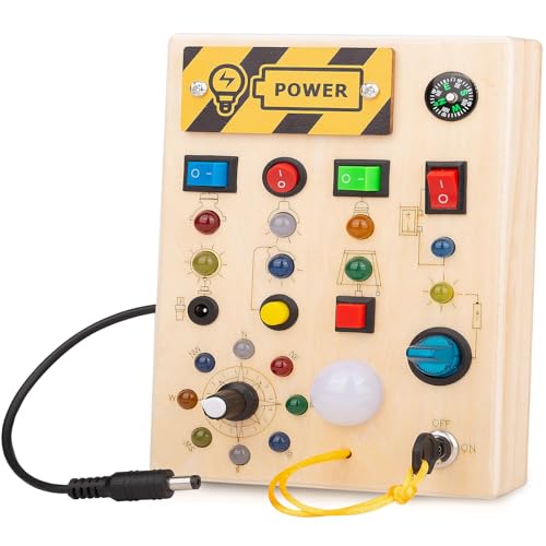 Yexati hölzernen Busy Board 2 Jahre alt, Montessori Sensorik Spielzeug für Kleinkinder, Fidget Board mit 19 LED-Leuchten, Lernspielzeug Travel Toys Activity Board für Jungen Mädchen 2 3 4 Jahre alt von Yexati