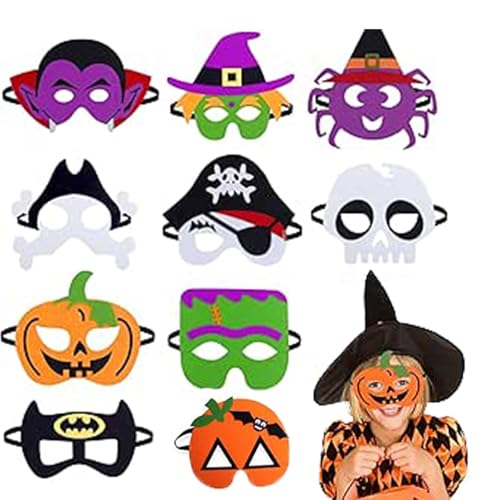 10Pcs Halloween Kinder Filz Masken, Kinder Cosplay Party Masken,Kürbisgeist Fledermaus Hexe für Halloween Cosplay Masken,Weihnachten Geburtstag Geschenke Weihnachten Halloween Geburtstag Karneval von Yhjxly