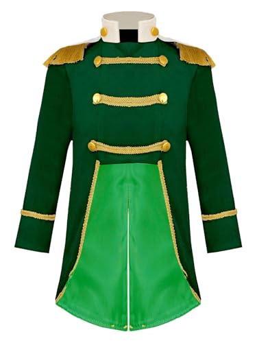 Yhong Baby Jungen Festlich Frack Jacke Prinz Uniform Kostüm Samt Smoking Blazer Mit Golden Knöpfe für Halloween Karneval Cosplay Gr. 86-116 Grün 110-116 von Yhong