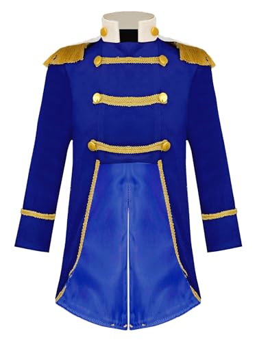 Yhong Baby Jungen Festlich Frack Jacke Prinz Uniform Kostüm Samt Smoking Blazer Mit Golden Knöpfe für Halloween Karneval Cosplay Gr. 86-116 Königsblau 110-116 von Yhong