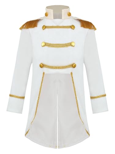 Yhong Baby Jungen Festlich Frack Jacke Prinz Uniform Kostüm Samt Smoking Blazer Mit Golden Knöpfe für Halloween Karneval Cosplay Gr. 86-116 Weiß 110-116 von Yhong