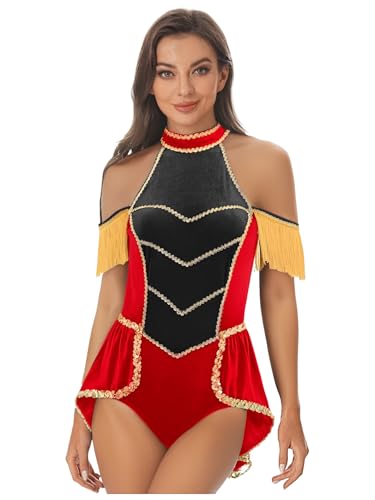 Yhong Damen Zirkusdirektorin Kostüm Samt Bodysuit Mit Quasten Fasching Karneval Party Cosplay Verkleidung Rot Schwarz B XXL Yhong Damen Zirkusdirektorin Kostüm Samt Bodysuit Mit Quasten Fasching Karneval Party Cosplay Verkleidung Rot Schwarz B XXL von Yhong
