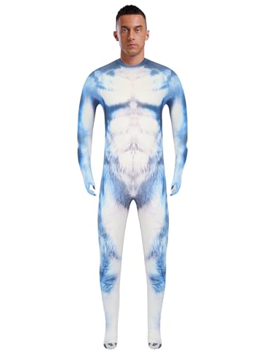 Yhong Herren 3D gedruckt Tier Ganzkörper Bodysuit Mit Schwanz Catsuit Jumpsuit Cosplay Zentai für Halloween Party Bühnenauftritte Typ E 3XL von Yhong