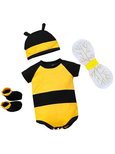 Yhong Hummel Kostüm Baby Bienenkostüm Kleinkind Biene cosplay outfit mit Flügel und socken Infant Faschingskostüme für Karneval Party Fotografie Gelb 80-86 von Yhong
