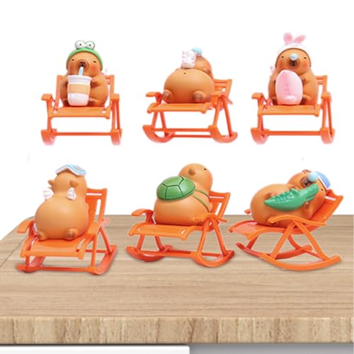 Yhsioaklo Bürodekoration Capybara, kleine Capybara-Figuren | Schaukelstuhl mit Capybara-Figuren | Capybara Rocking Chair kleine Figuren für Miniaturgarten, Dekoration von Yhsioaklo