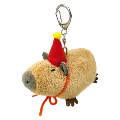 Yhsioaklo Capybara Schlüsselanhänger, Stofftiere, Schlüsselanhänger – Tier-Schlüsselanhänger, niedlicher Capybara-Anhänger mit rotem – Capybara-Plüsch-Schlüsselanhänger von Yhsioaklo