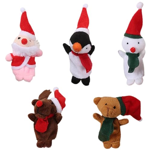 Yhsioaklo Niedliche Tier-Fingerpuppen,Tier-Fingerhandpuppen,Weihnachts-Fingerpuppen | 5X Plüsch-Fingerspielzeug-Sortiment Puppen für die Weihnachts-Schulspielzeit von Yhsioaklo