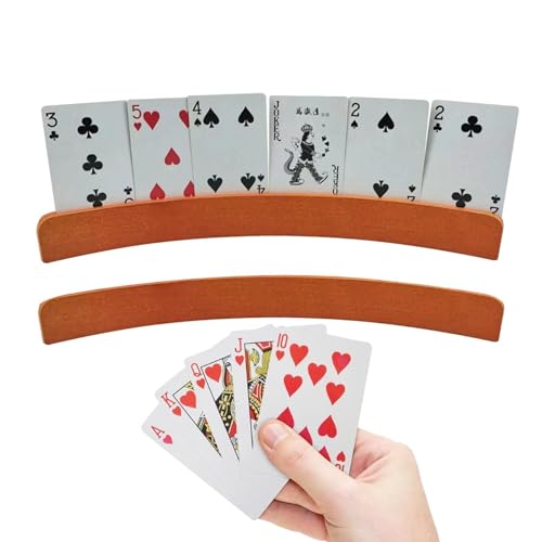 Yhsioaklo Spielkartenhalter, gebogene Form, Holz-Kartenhalter, freihändiges Poker-Halter, 2 Stück, Kartenorganizer, Kartenspiel-Zubehör für Pinochle, Poker, Kinder und Erwachsene von Yhsioaklo