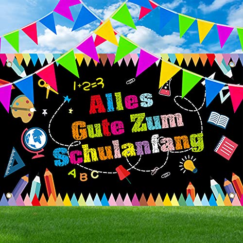 Yi'antai Alles Gute Zum Schulanfang Banner, Einschulung Girlande Banner + 30M Wimpelkette, Schuleinführung Banner Deko Schulkind Girlande Schulanfang Deko für Kinder Jungen von Yi'antai