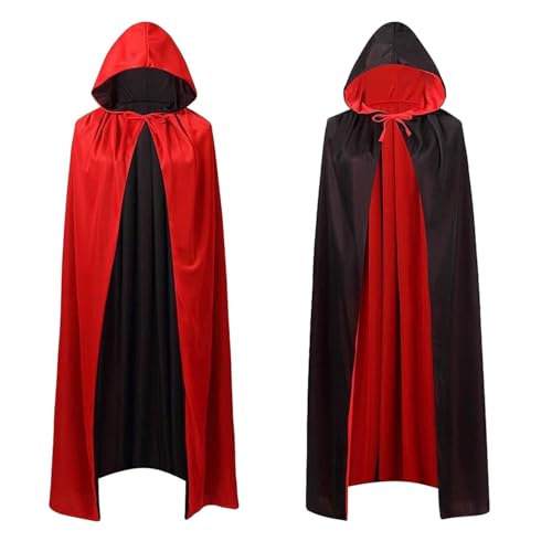 Yi'antai Halloween Umhänge mit Kapuze, Halloween Kostüm, Kapuze Umhang Erwachsener, Schwarzes Rot Doppelseiten Umhänge mit 10 Halloween Narbenaufkleber für Halloween Party (M-140cm) von Yi'antai