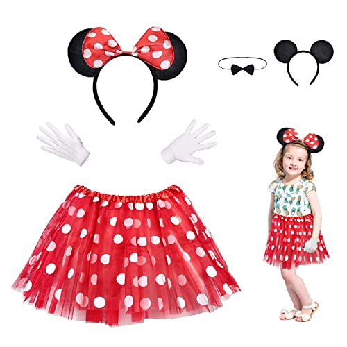 Yi'antai Mädchen Maus Mouse Kostüm Set, Faschingskostüme Mäuschen Rot Tutu Kinder Mädchen mit Weiß Gepunktet Haarreifen mit Maus Ohren für Halloween Karneval Fasching Motto Cosplay Party von Yi'antai