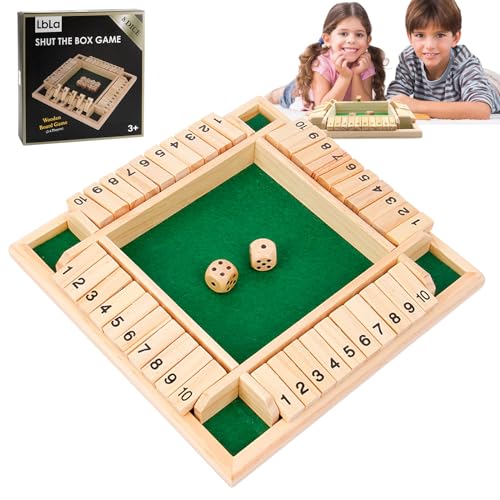 YiJiuBa Shut The Box Spiel, Würfelspiel Brettspiel, Würfelspiel für 4 Spieler, Shut The Box Spiel Kinder ab 3 Jahre zum Mathematik Lernspielzeug, Brettspiel aus Holz Mädchen, Junge, Erwachsene von YiJiuBa