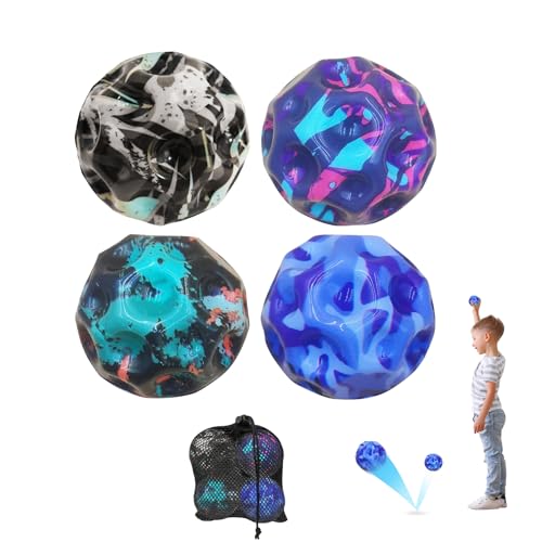 YiJiuBa 4 Bällen, Mond Ball,7cm Hohe Springender Gummiball Sprünge Jumpball Mondball, Space Ball, Bounce Ball, Jump Ball Galaxy, Coole Moonballs für Kleinere Kinder, für Drinnen Als Auch Draußen von YiJiuBa