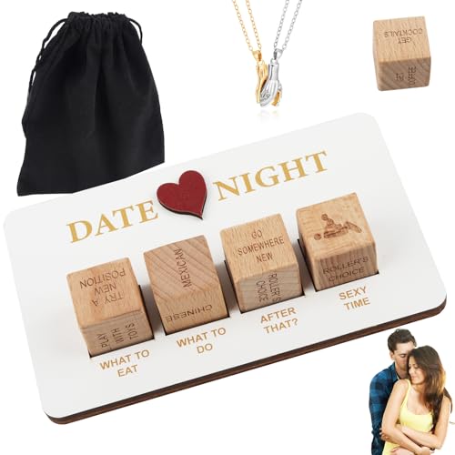 Date-Night-Würfel für Paare, Romantisches Paar-Würfel-Set mit 2 Halskette, Holzwürfel Entscheidungswürfel, Paarwürfel als Hochzeit Frauen und Männer von YiJiuBa