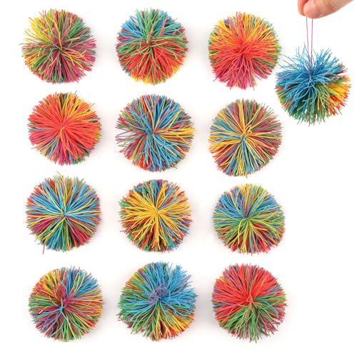 YIJIUBA Wuschelball,12 Stück Stringy Balls,Regenbogen Bunt Pom Ball,Sticky Balls Zum Stressabbau Wuschelball für Kinder und Erwachsene (Mehrfarbig) von YiJiuBa