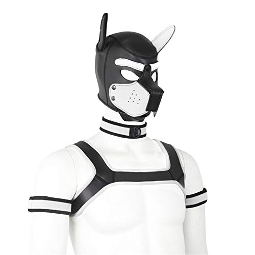Weiche Latex-Hundemaske mit Ohren, Welpenmaske für Cosplay-Party-Maskerade Set (Maske, Halsband, Armbinde, Riemen) (Color : White, Size : X-Large) von YiQin RWSX